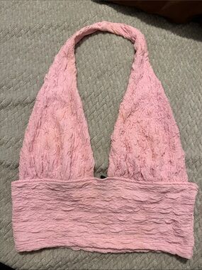 Divided Pink Textured Halter Bandeau Bralette